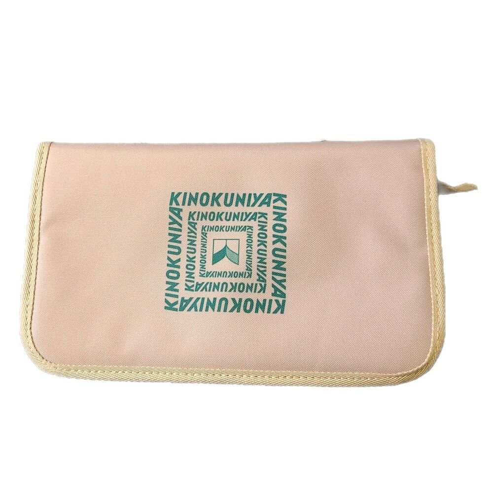 Kinokuniya x Japan NWOT Beige & Green Eco Canvas Zippy Organizer Pouch Case